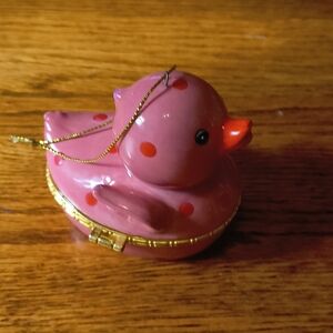 Charming Pink Bird Trinket Box with Red Dots